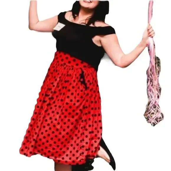 Lindy Bop Dress Polka Dot Off Shoulder Pockets 12 L Retro 40's Twee Rockabilly - Picture 1 of 10